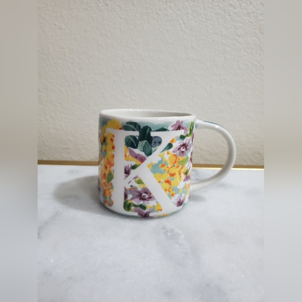 Anthropologie Floral Ceramic K Mug